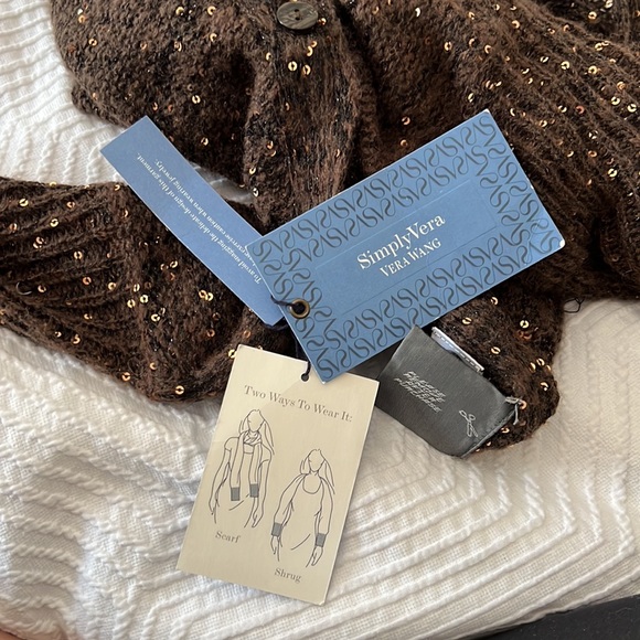 Vera Wang scarf shrug NEW with tags NWT brown sequins Simply Vera L large - Picture 13 of 13